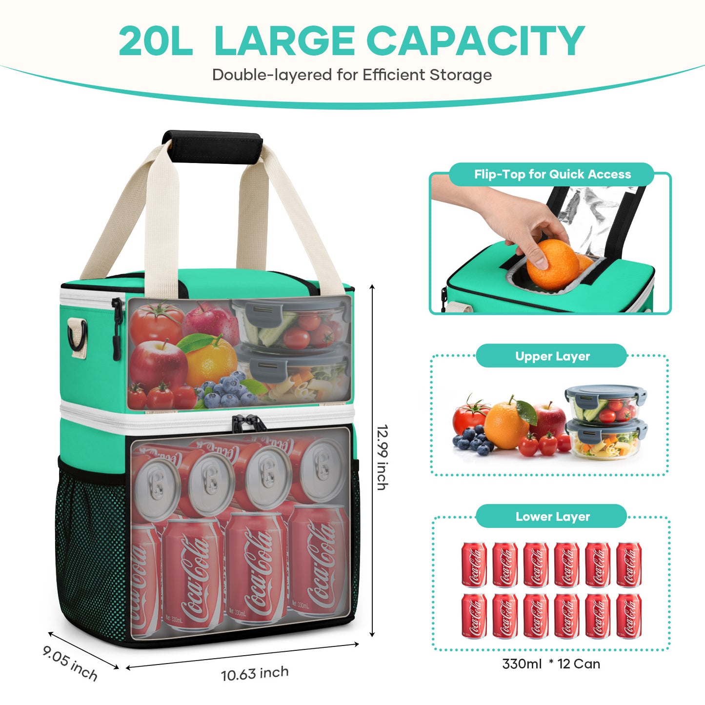 Maelstrom 20L Insulated Lunch Bag , Leakproof Double Deck Cooler Bag