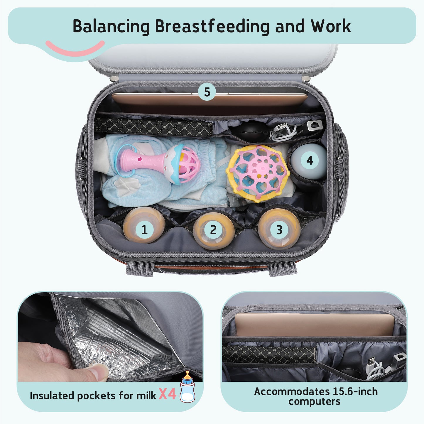 Breast Pump Bag, Diaper Bag Tote, Double-Layer Work Bag