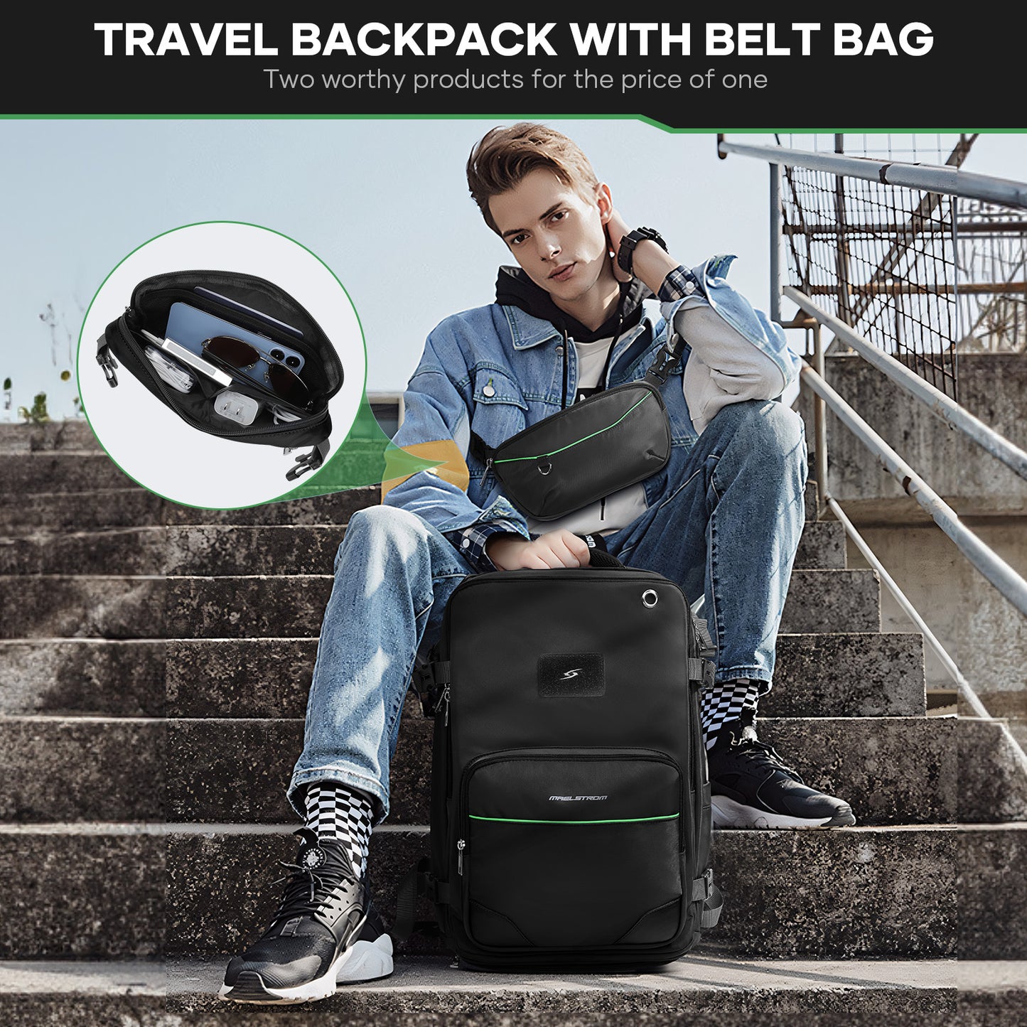 Maelstrom Travel Backpack for Men Women, 35L Carry on Backpack