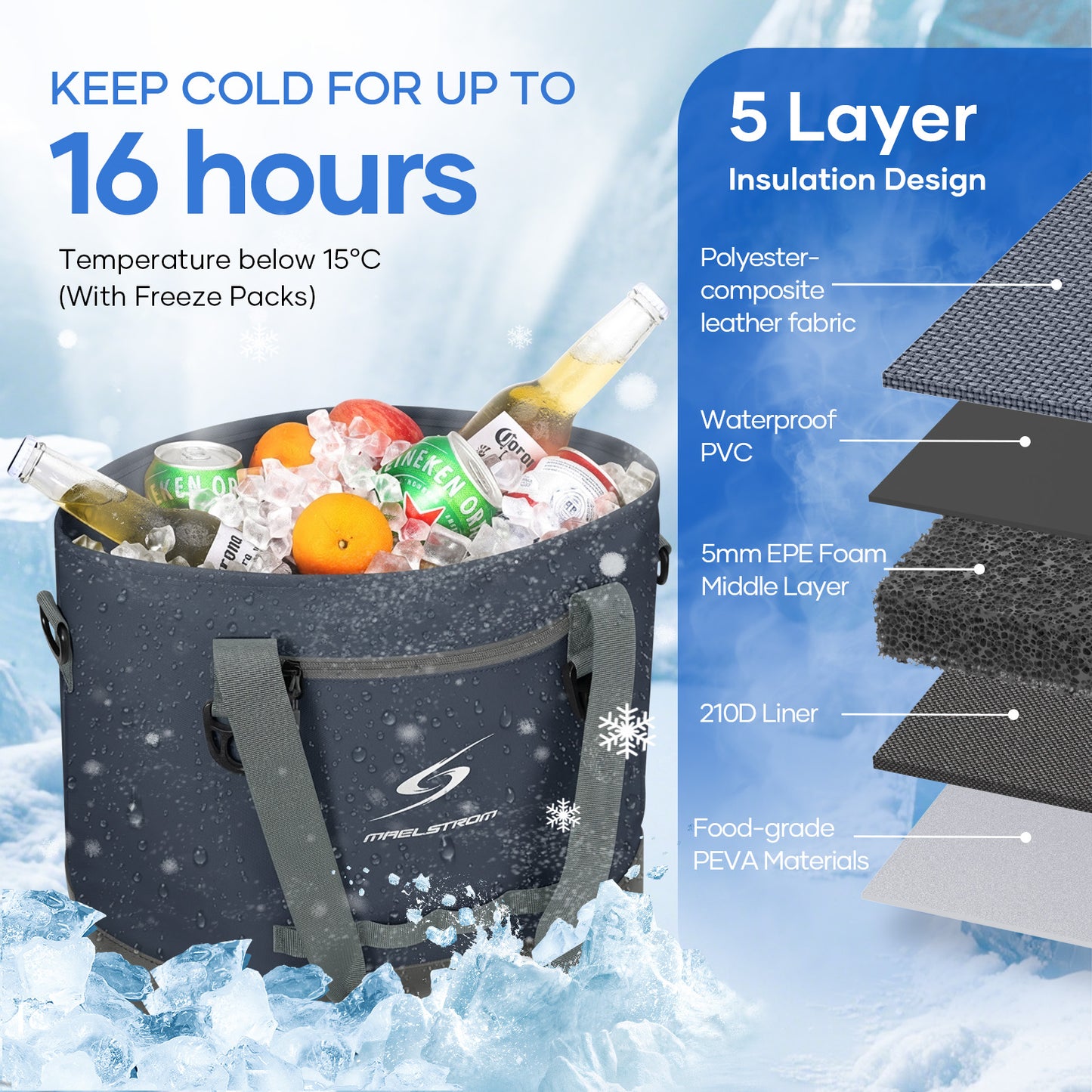 Maelstrom Insulated Cooler Bag,30 Can Collapsible Coolers for Men and Women,Large Leakproof &Waterproof Soft Cooler Makes a Perfect Insulated Grocery,Travel,Beach or Picnic Bags