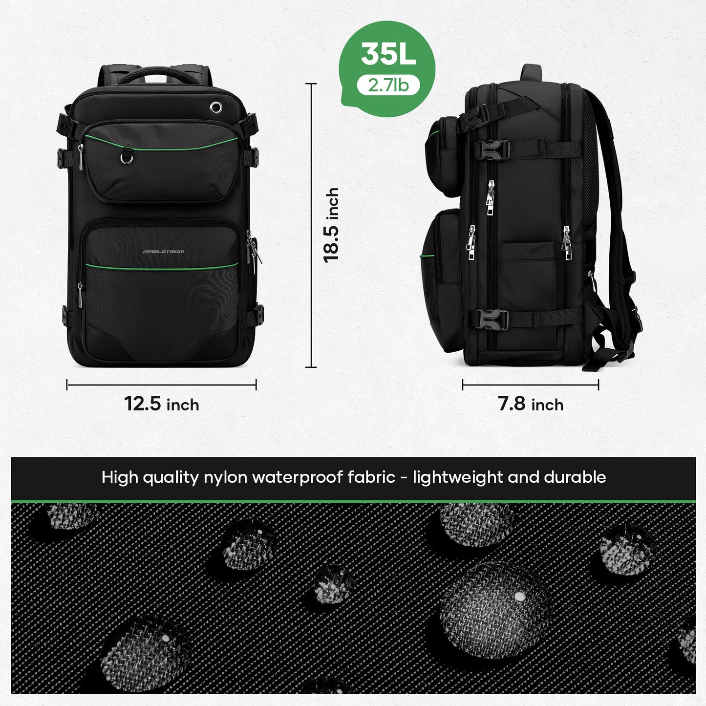 Maelstrom Travel Backpack for Men Women, 35L Carry on Backpack