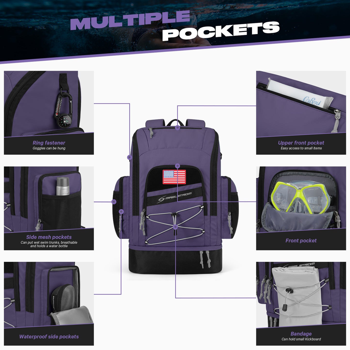 Maelstrom Swim Backpack,35L Swimming bag