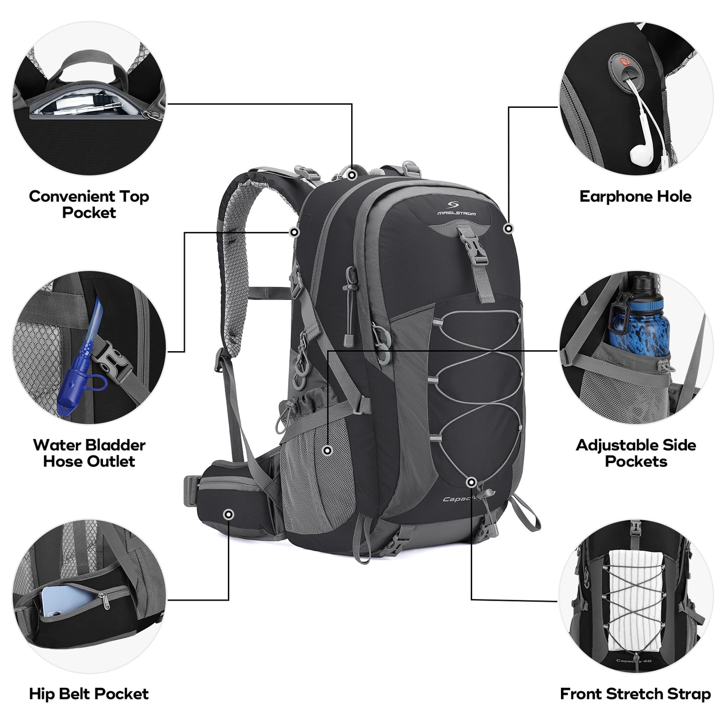 Maelstrom Hiking Backpack,40L Camping Backpack,Lightweight Travel Backpack