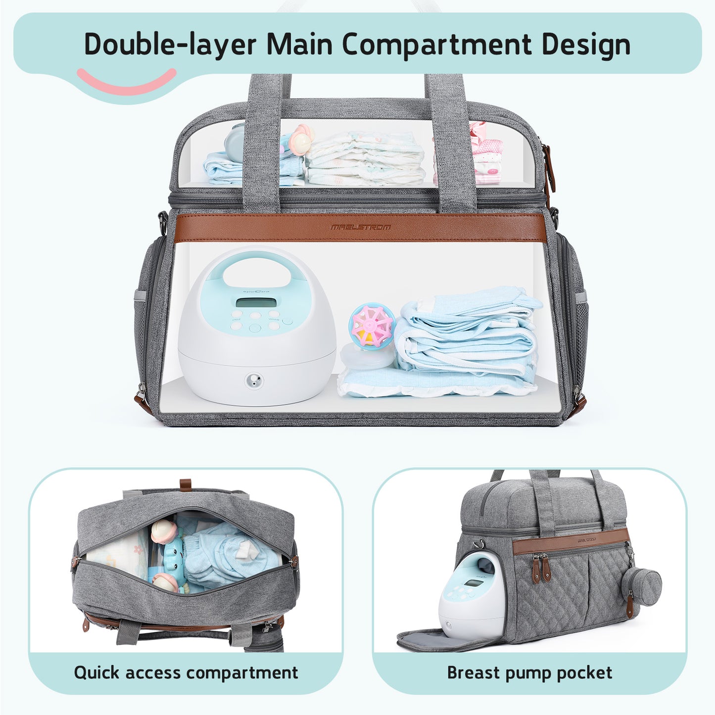 Breast Pump Bag, Diaper Bag Tote, Double-Layer Work Bag