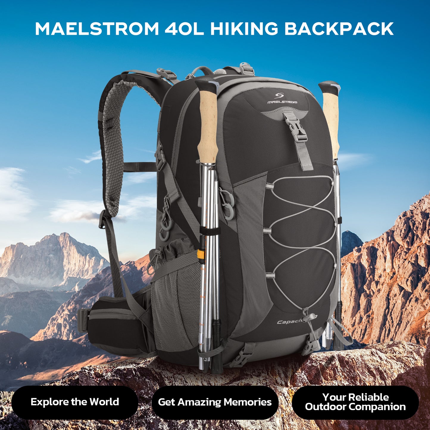 Maelstrom Hiking Backpack,40L Camping Backpack,Lightweight Travel Backpack