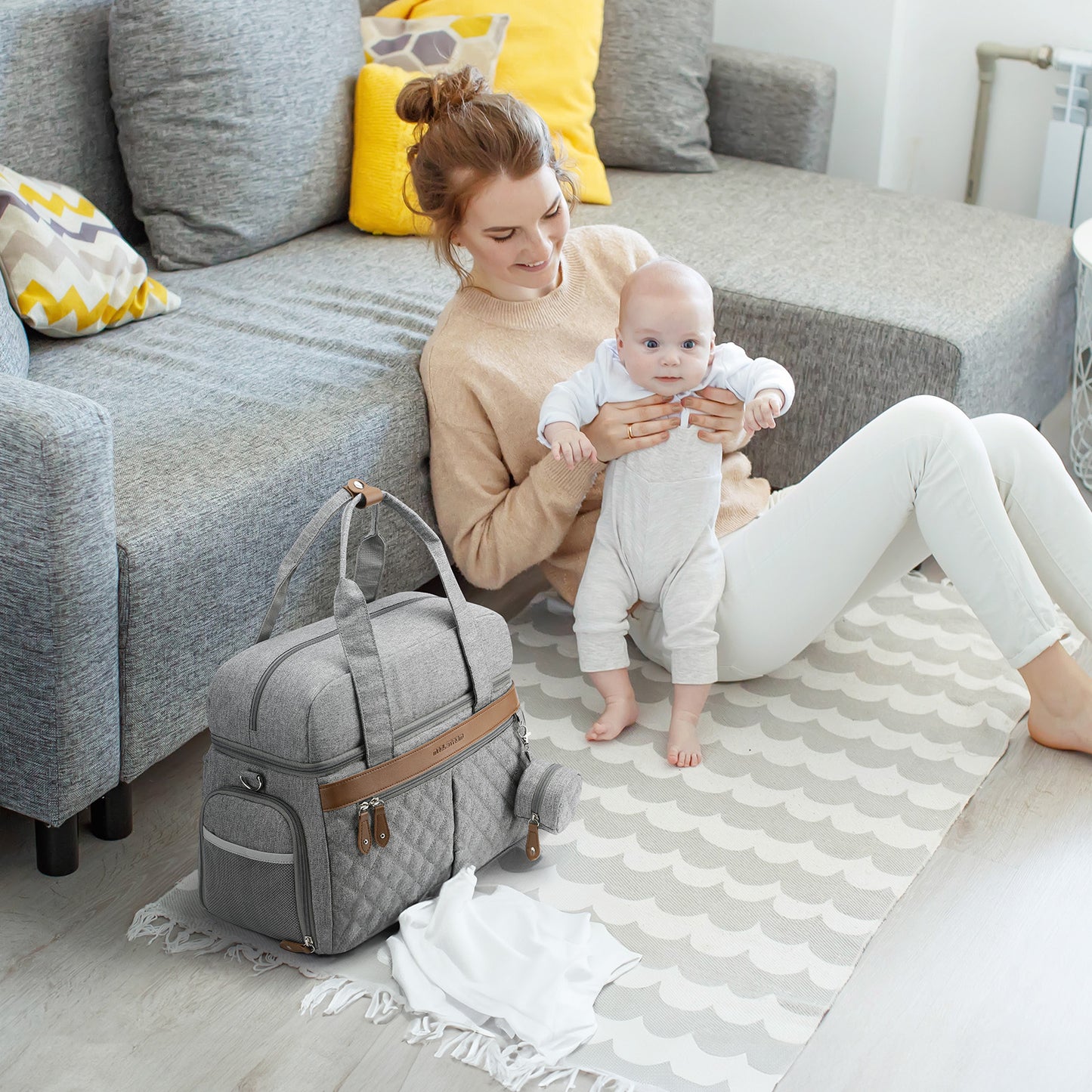 Breast Pump Bag, Diaper Bag Tote, Double-Layer Work Bag