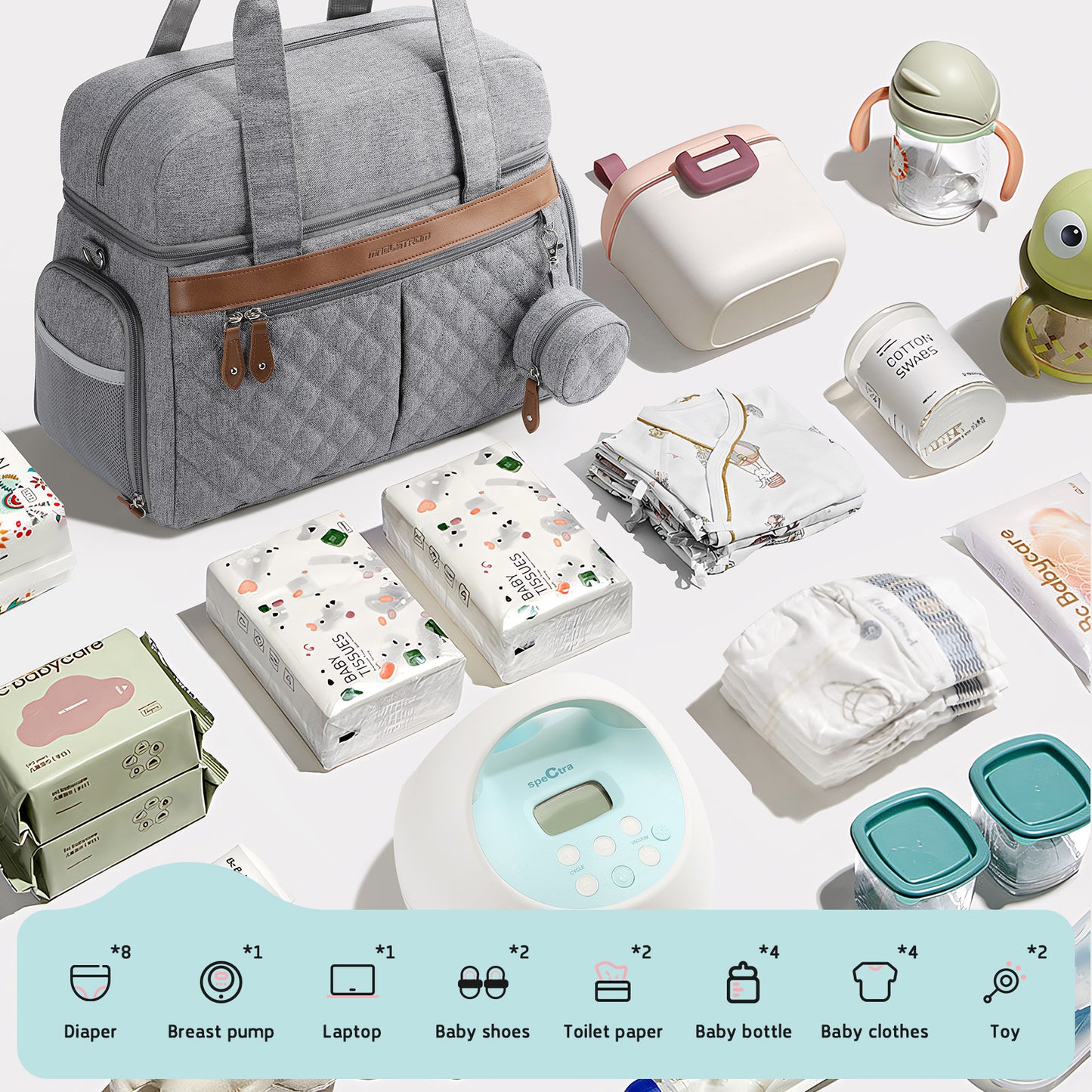 Breast Pump Bag, Diaper Bag Tote, Double-Layer Work Bag